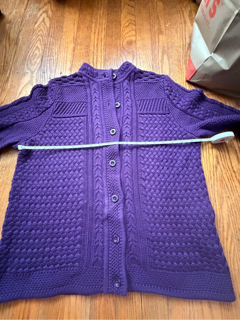 L.L. Bean Deep Purple Cable-Knit Button Cardigan - Picture 7 of 9